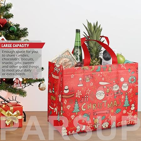 PARSUP 8PCS Christmas Gift Bags | Christmas Tote Bags with Handles