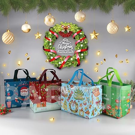 PARSUP 8PCS Christmas Gift Bags | Christmas Tote Bags with Handles