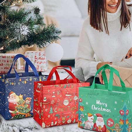 PARSUP 8PCS Christmas Gift Bags | Christmas Tote Bags with Handles