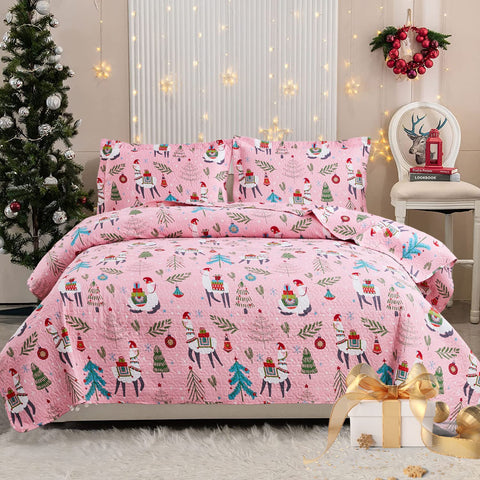 CHESITY Christmas Quilts Set Queen Size
