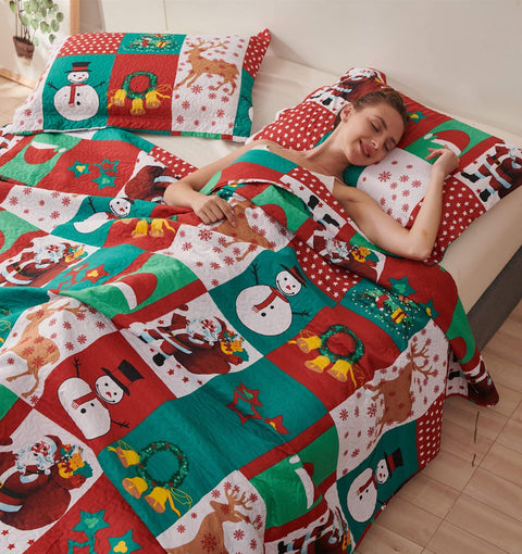 CHESITY Christmas Quilts Set Queen Size