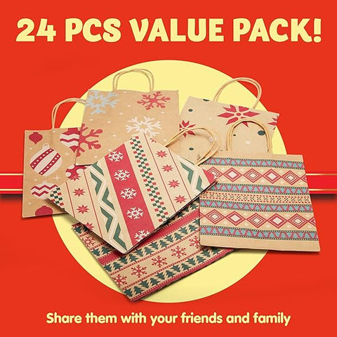 JOYIN 24 PCS Christmas Kraft Gift Bags