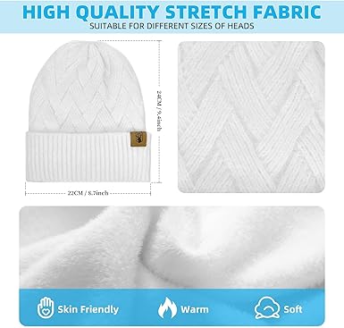 Winter Knit Hat Beanie Scarf for Women with Touch Screen Gloves Set Skull
