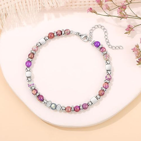 Amazonite Colorful Imperial Jasper Moonstone Stainless Steel Beads Bracelet
