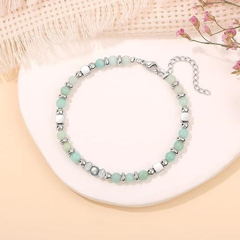 Amazonite Colorful Imperial Jasper Moonstone Stainless Steel Beads Bracelet