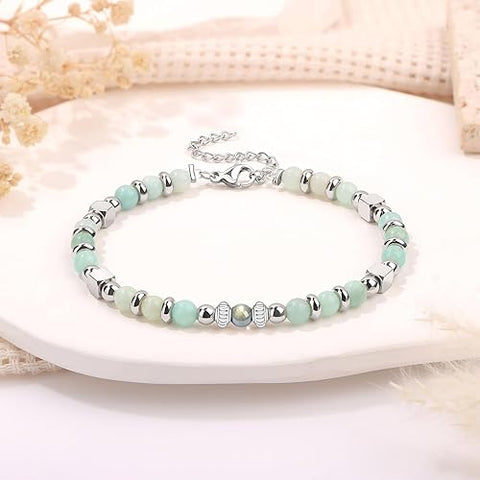 Amazonite Colorful Imperial Jasper Moonstone Stainless Steel Beads Bracelet