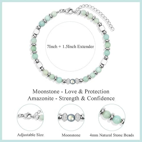 Amazonite Colorful Imperial Jasper Moonstone Stainless Steel Beads Bracelet