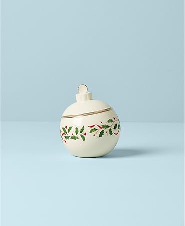 Lenox Holiday Ornament Candy Jar, 1.30 LB, Red & Green