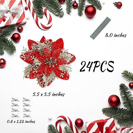 SITUMEIZI 24 Pcs Poinsettia Flowers