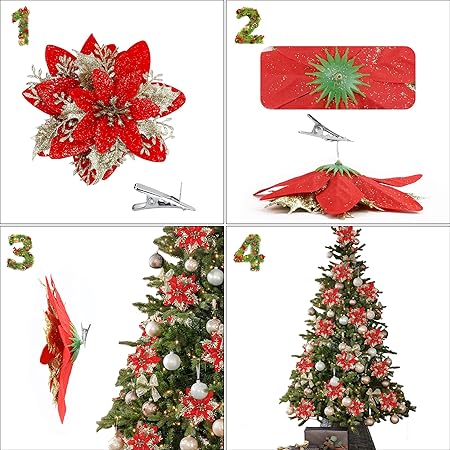 SITUMEIZI 24 Pcs Poinsettia Flowers
