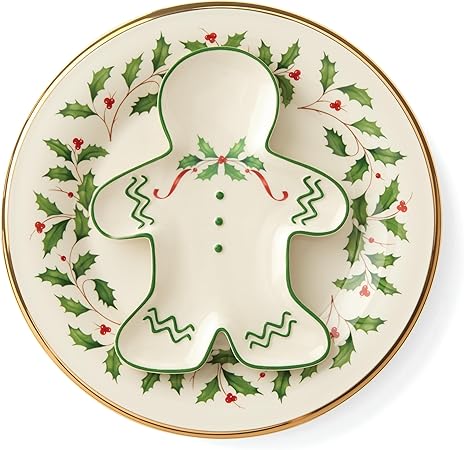 Lenox Holiday Gingerbread Man Accent Plate, 0.70 LB, Red & Green