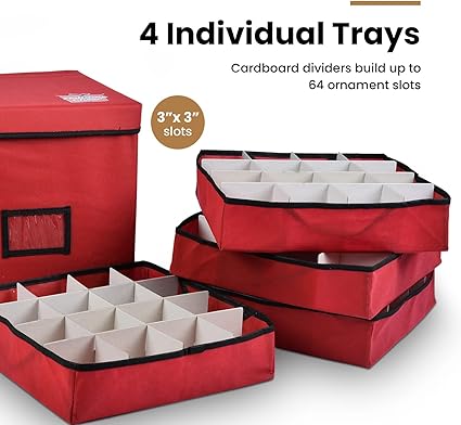 Holiday Cheer Premium Christmas Ornament Storage with 4 Tray