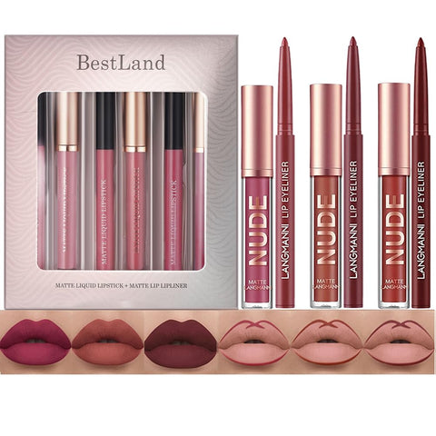 BestLand 6Pcs Matte Liquid Lipstick + Lip Liner Pens Set