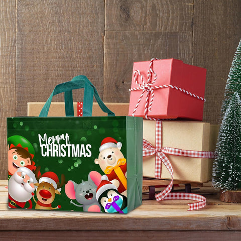 16PCS Christmas Gift Bags,Christmas Tote Bags with Handles, Christmas Treat Bags