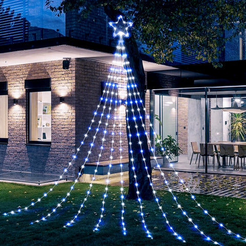 Christmas Decorations Star String Lights- Waterfall Tree Lights with Topper Star