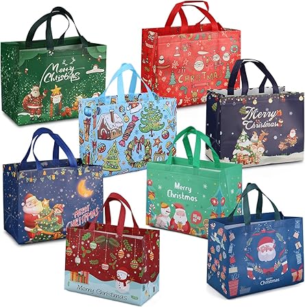 PARSUP 8PCS Christmas Gift Bags | Christmas Tote Bags with Handles