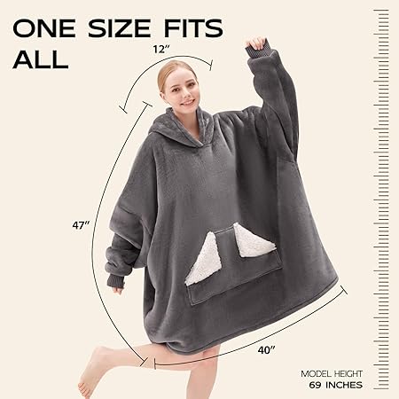 Touchat Wearable Blanket Hoodie | Oversized Sherpa Blanket Sweatshirt