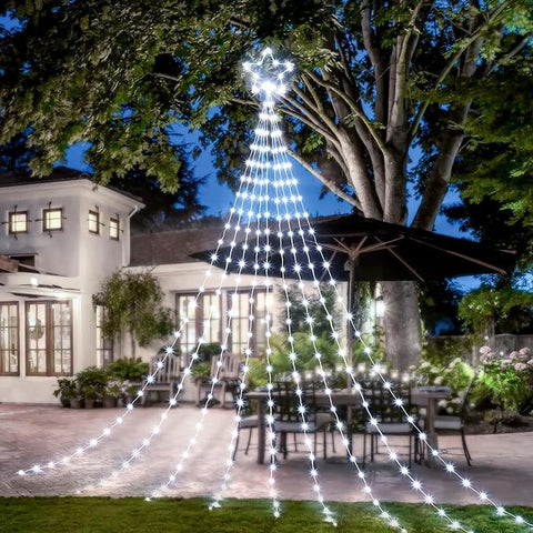 Christmas Decorations Star String Lights- Waterfall Tree Lights with Topper Star