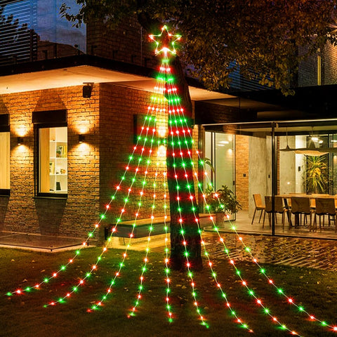 Christmas Decorations Star String Lights- Waterfall Tree Lights with Topper Star
