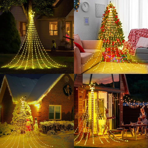 Christmas Decorations Star String Lights- Waterfall Tree Lights with Topper Star