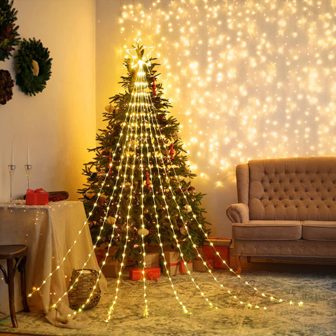 Christmas Decorations Star String Lights- Waterfall Tree Lights with Topper Star