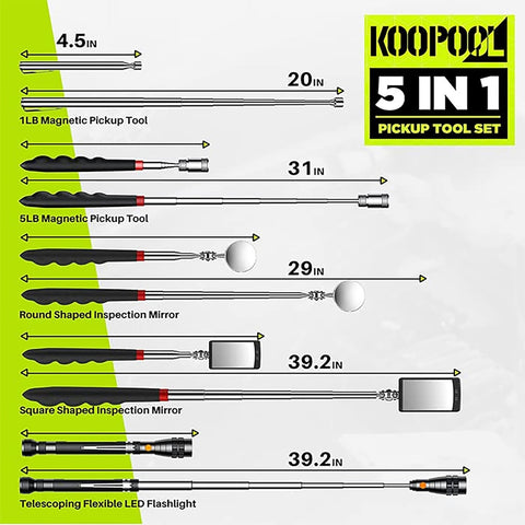 Telescoping Magnetic Pickup Tool Set-Extendable Magnet Flashlight with Inspection Mirror